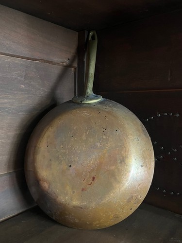 Antique copper frying pan with - copper,
